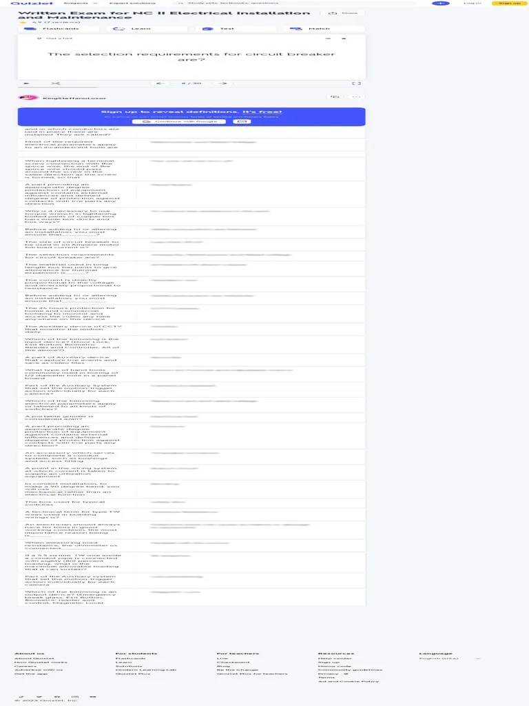 Written Exam For NC II Electrical Installation and Maintenance
