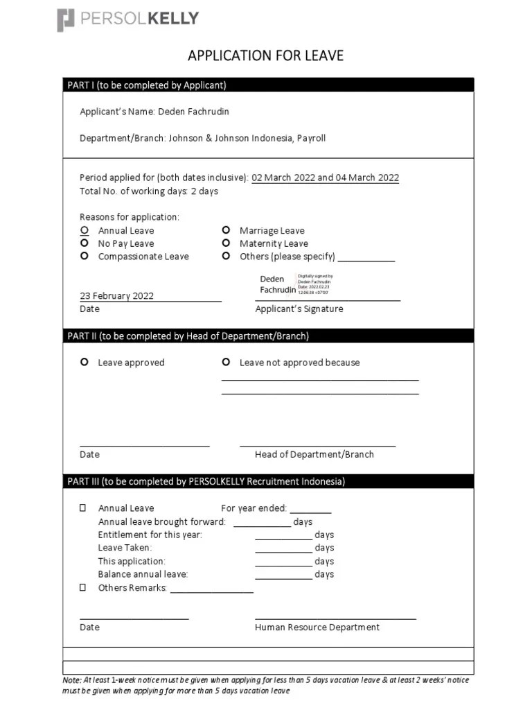 Annual Leave Form PERSOLKELLY PDF