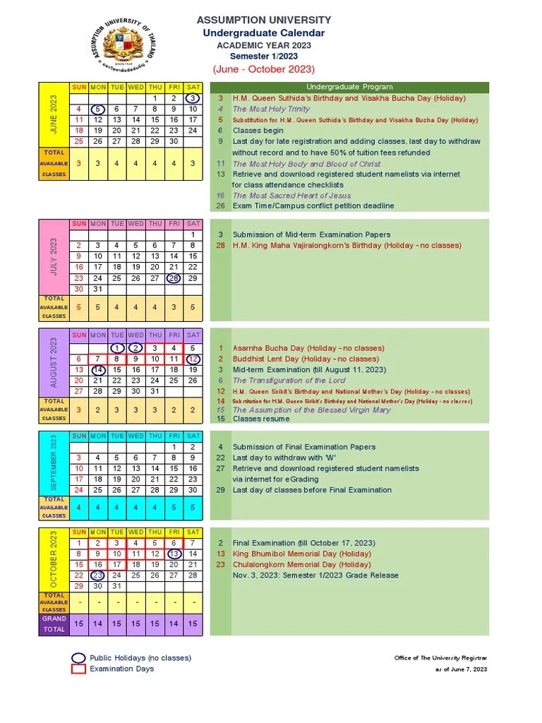 University Calendar 12023 Semester PDF