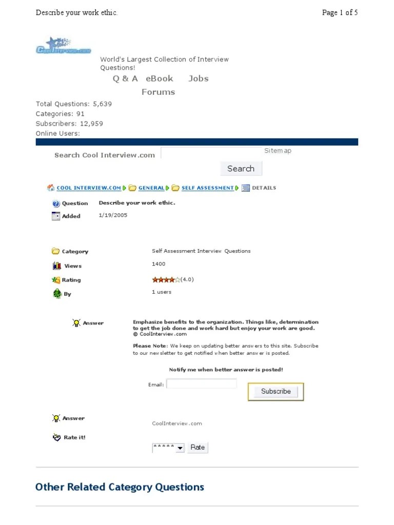 Describe Your Work Ethic Question Forum