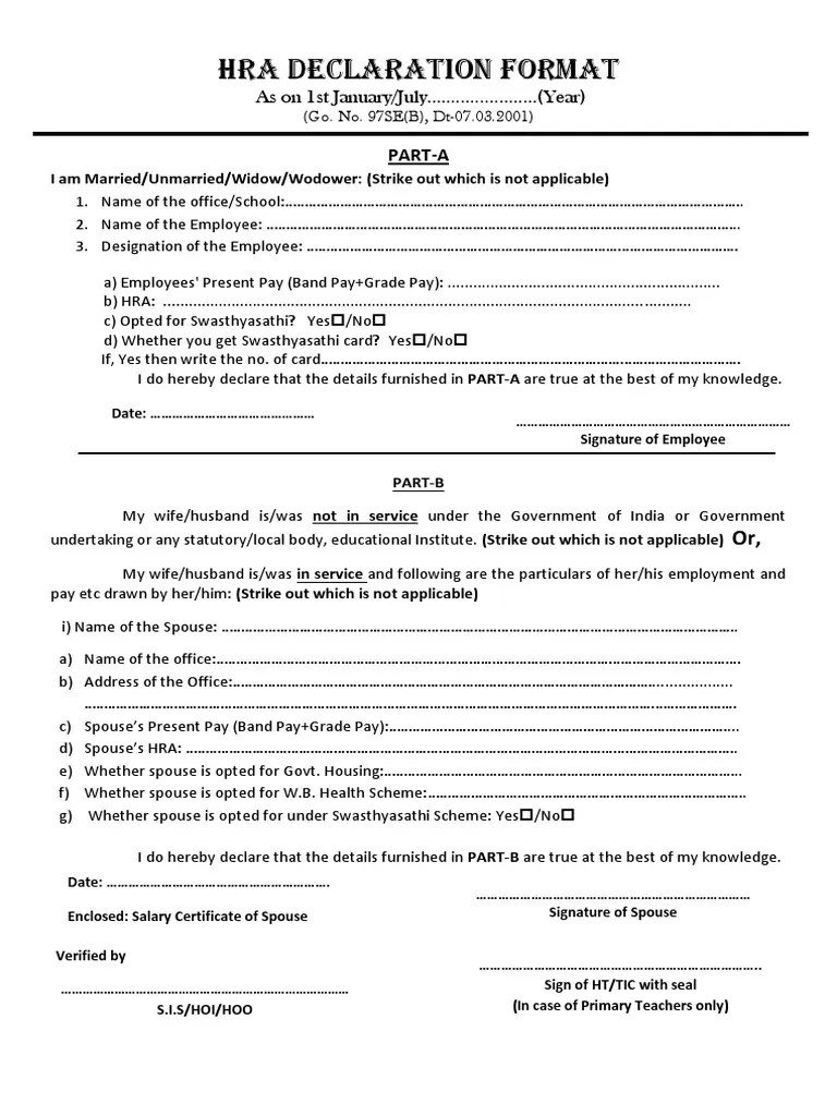 HRA Declaration Form for Employees PDF Social Institutions Marriage(09)