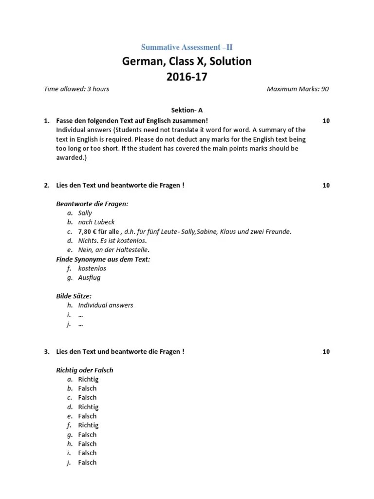 CBSE Class 10 German SET 2 Sample Question Paper 20162017 PDF