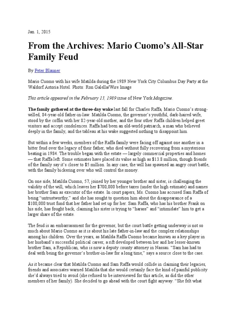 Cuomo Family's Bitter Inheritance Feud PDF Common Law Justice