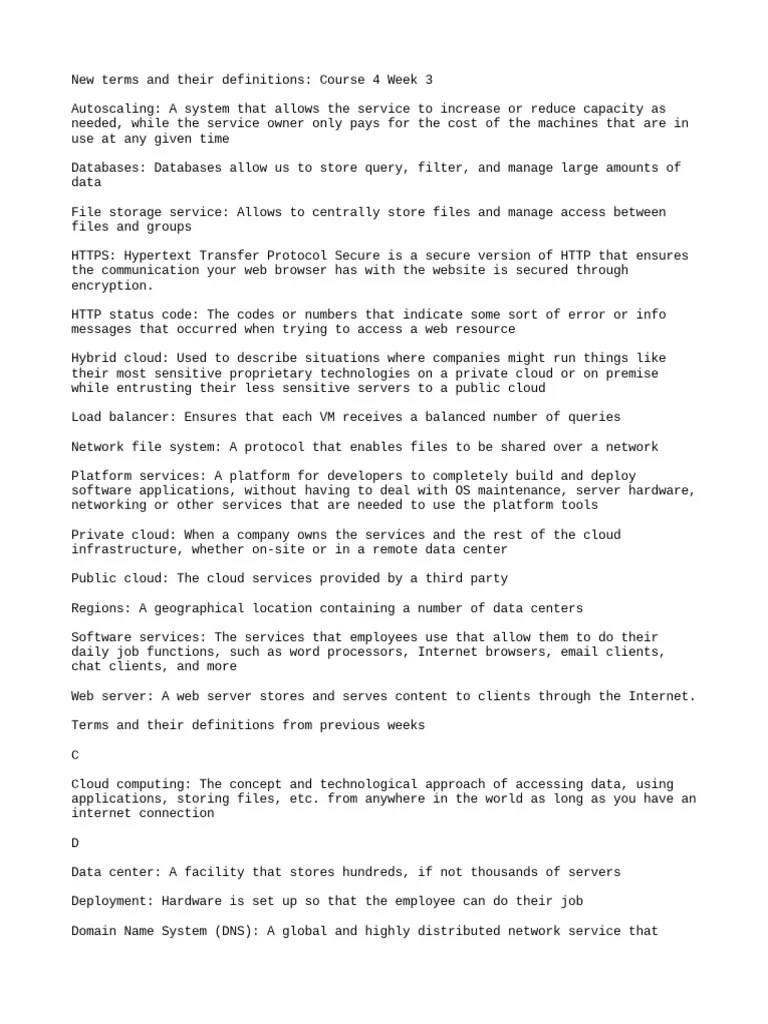 Module 3 Glossary PDF Cloud Computing Computer Network
