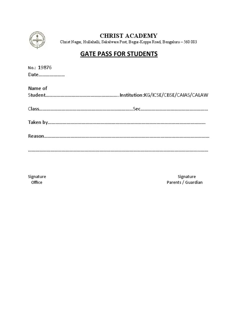 Gate Pass For Students PDF