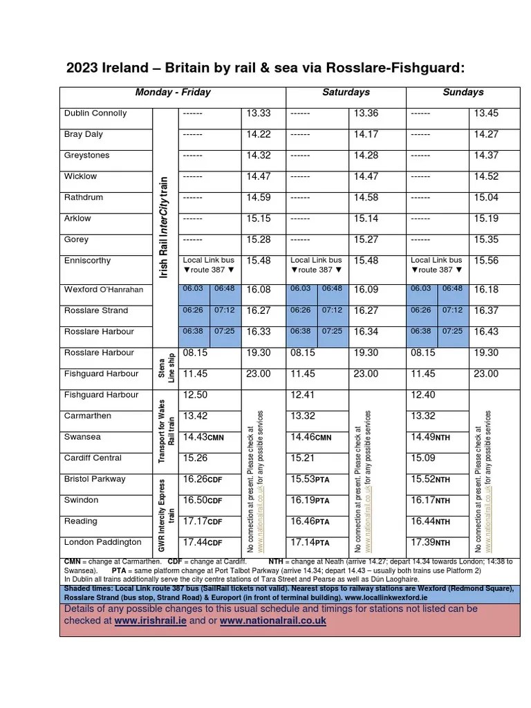 July 2023 Until Further Notice Via Rosslare To Britain Sailrail