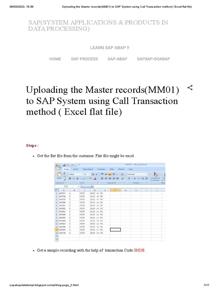 Uploading The Master Records (MM01) To SAP System Using Call