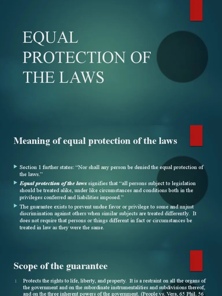 Equal Protection of The Laws PDF Equal Protection Clause Guarantee