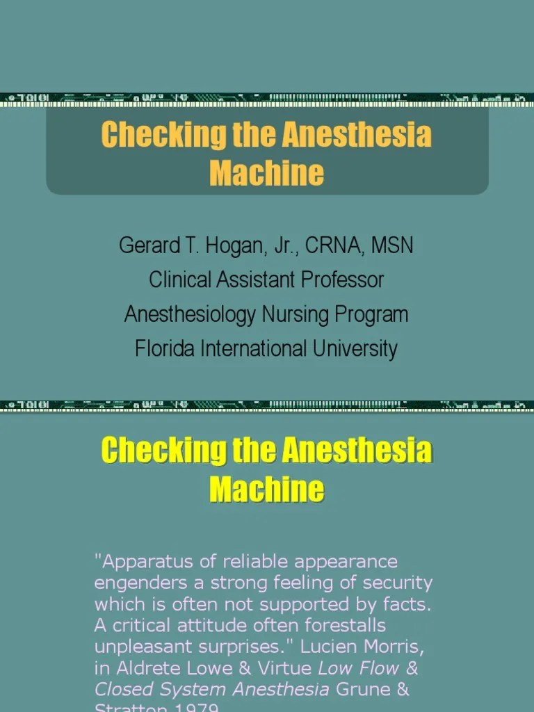Checking The Anesthesia Machine PDF Anesthesia Valve
