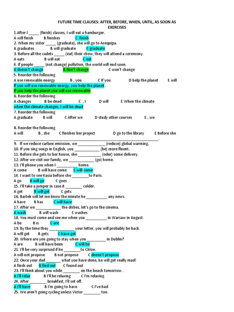 Future Time Clauses Exercise Download Free PDF Climate Change