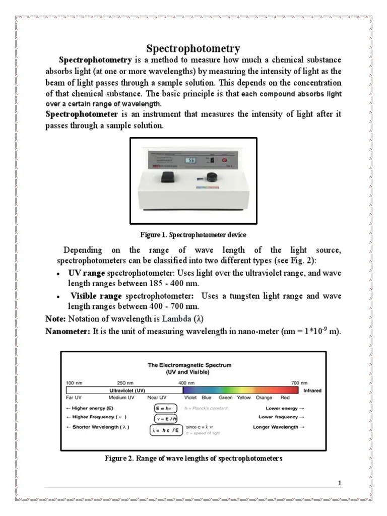 Spectrophotometer PDF Spectrophotometry Absorbance