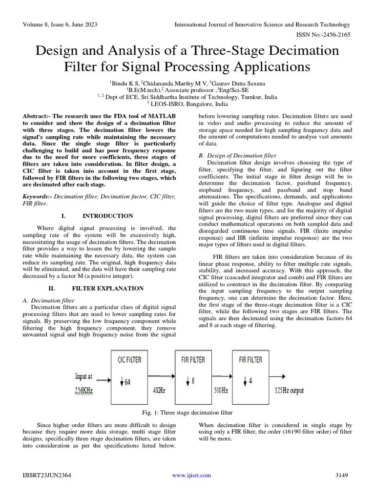 Design and Analysis of A ThreeStage Decimation Filter For Signal