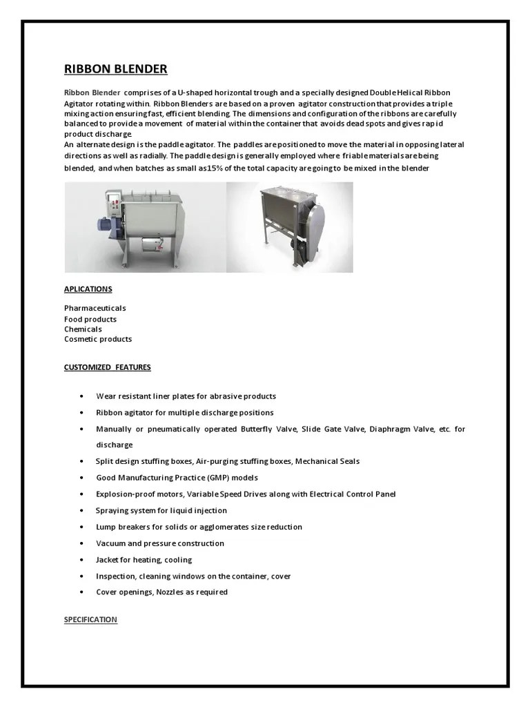 Stainless Steel Ribbon Blender PDF Blender Valve