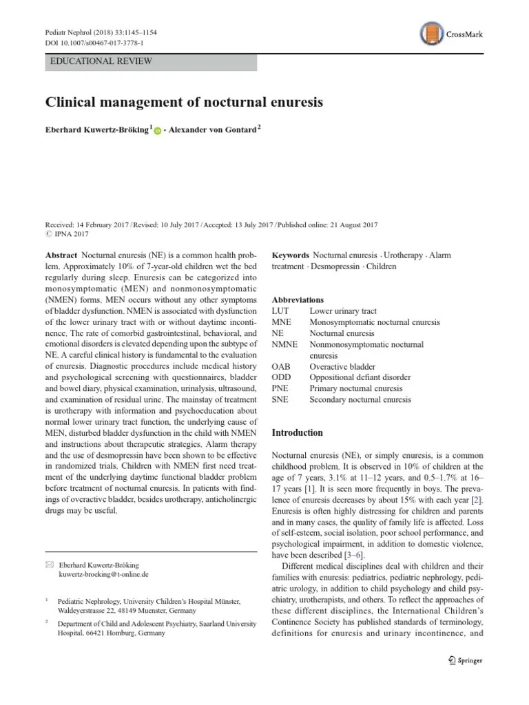 Clinical Management of Nocturnal Enuresis PDF Urinary Incontinence