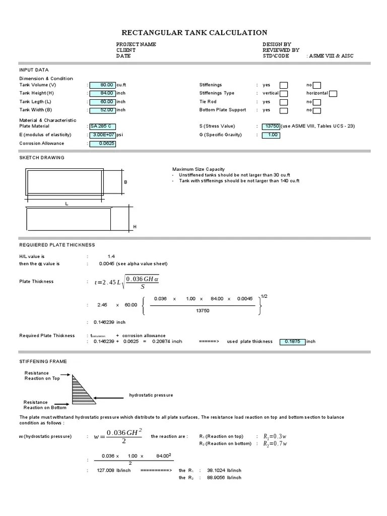 Rectangular Tank PDF Pressure Mechanical Engineering
