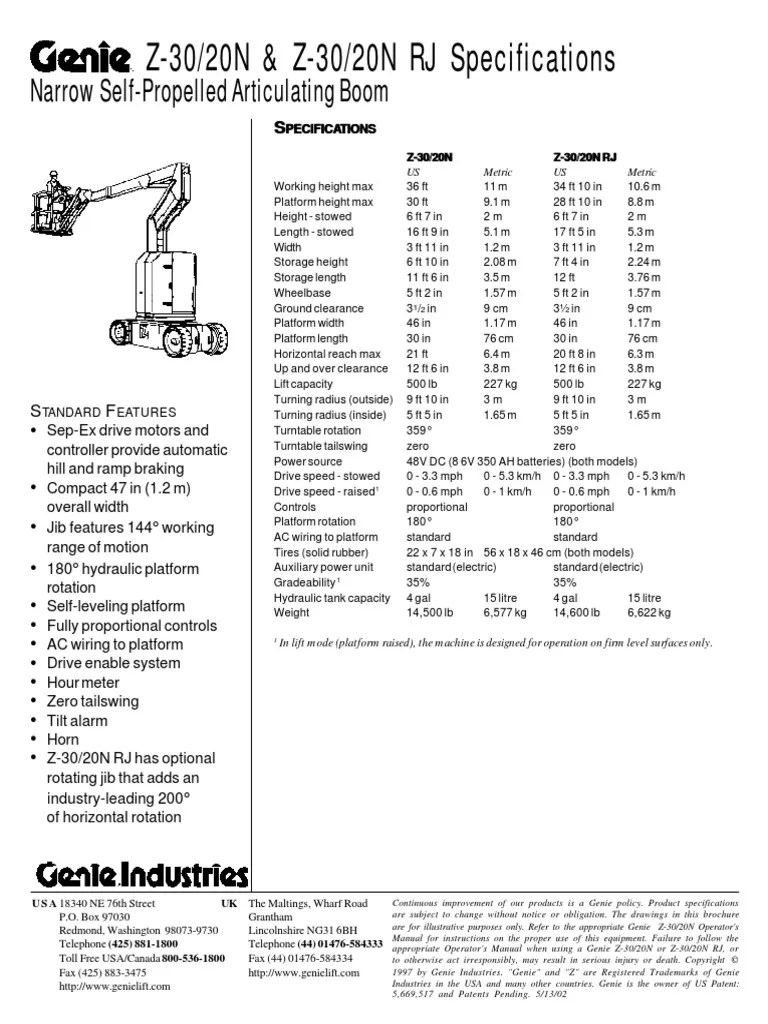Genie Z 30 20 N, Z 30 20 N RJ PDF Vehicles Manufactured Goods