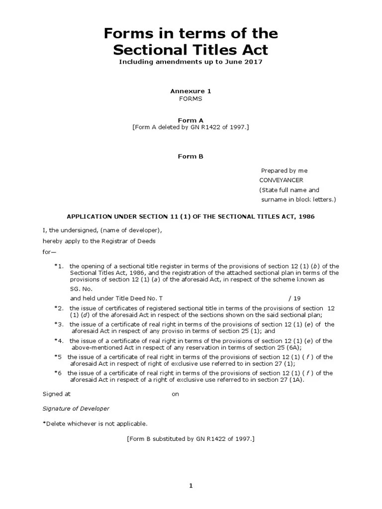 2017 Forms To The Sectional Titles Act PDF Deed Mortgage Law