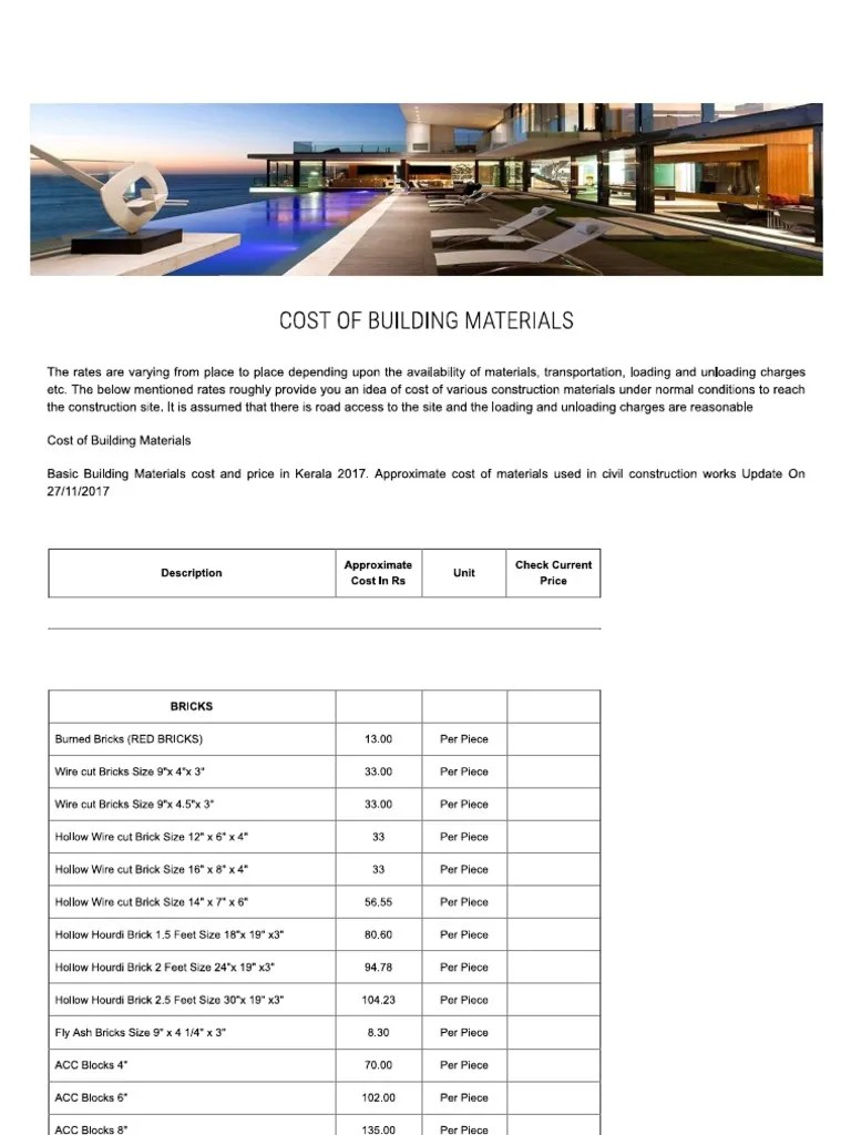 House Construction Materials Rate in Ke... T Rate of Building Materials