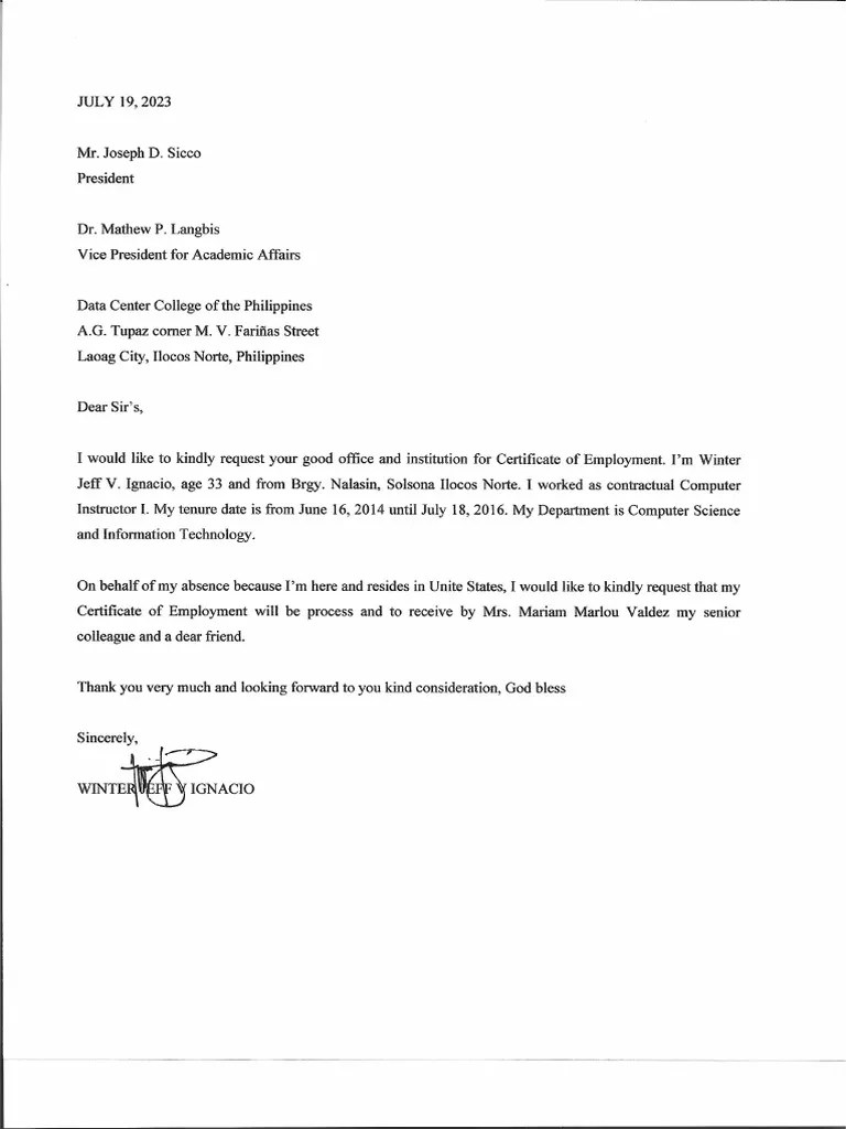 COE Request Letter PDF