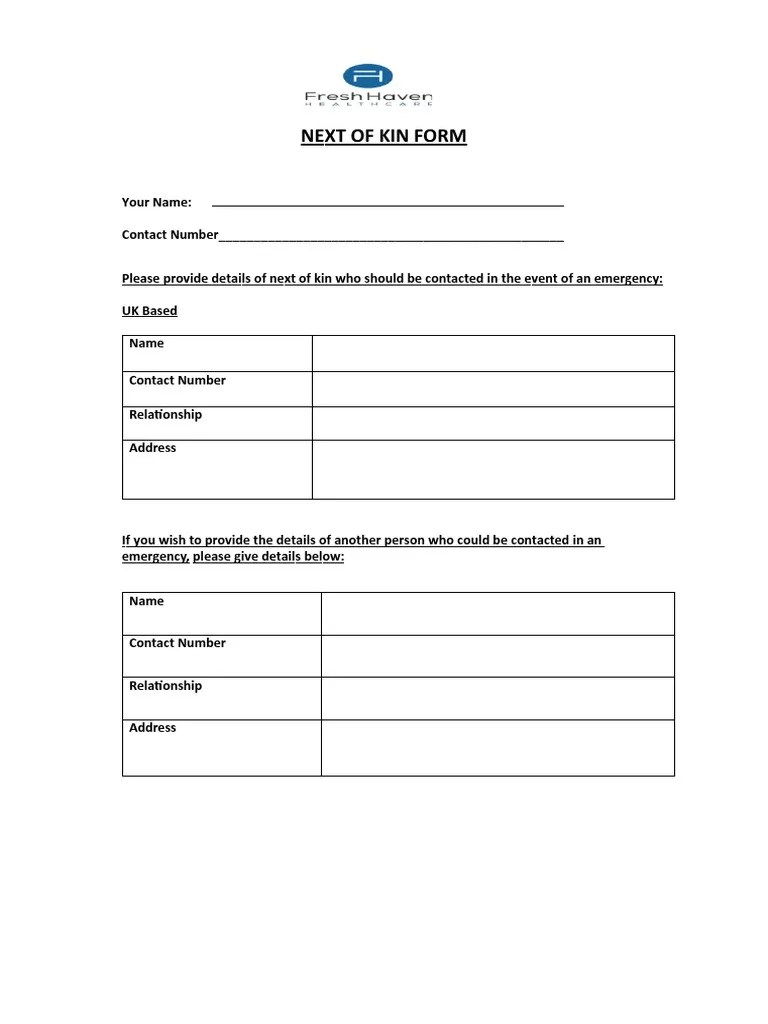 Next of Kin Form PDF