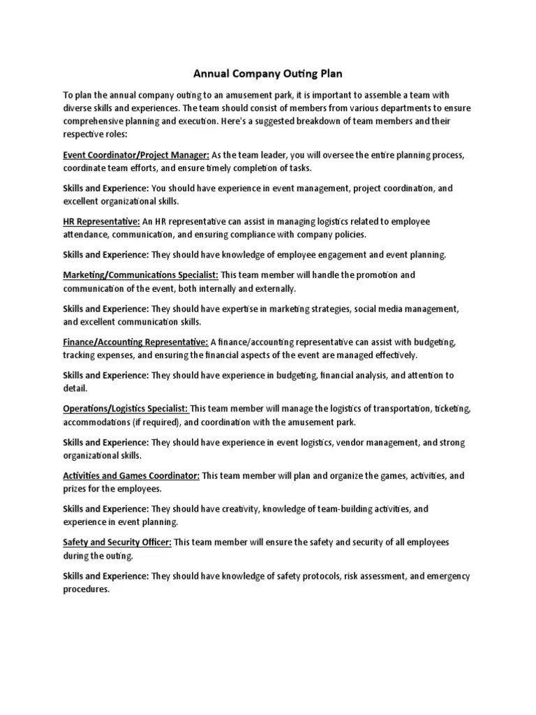 Annual Company Outing Plan PDF Experience Logistics