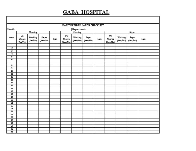 Defibrillator Checklist PDF