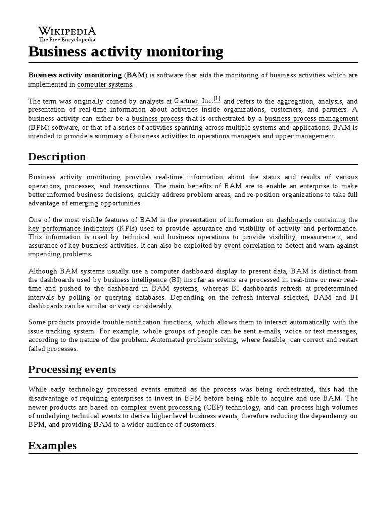 Business Activity Monitoring PDF Computing Information Technology
