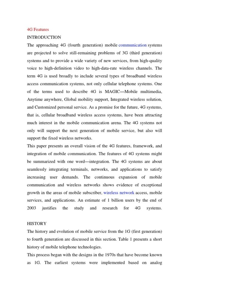4G Features Communication PDF 4 G 3 G