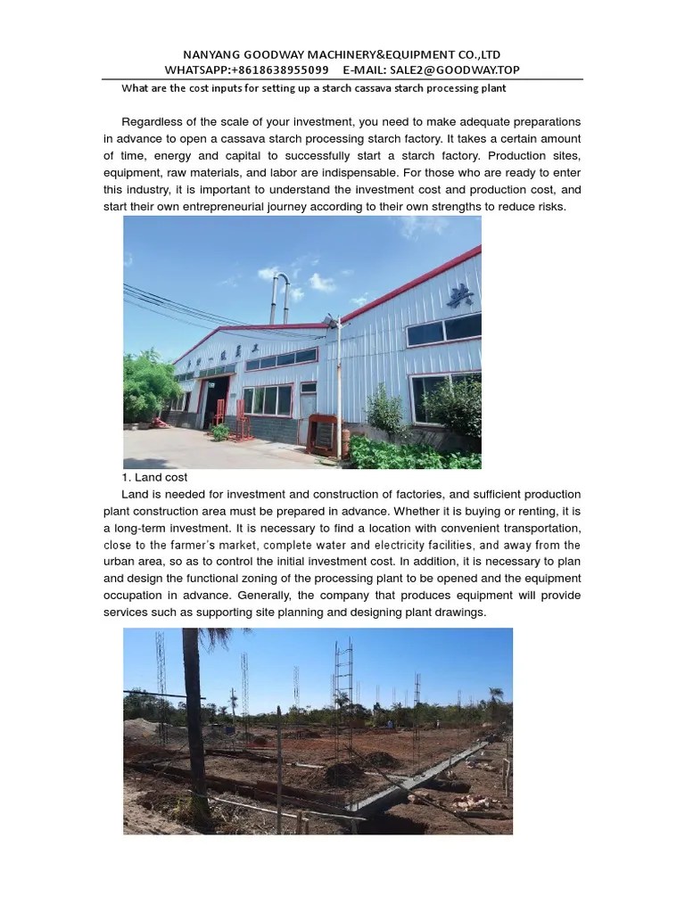 What Are The Cost Inputs For Setting Up A Starch Cassava Starch