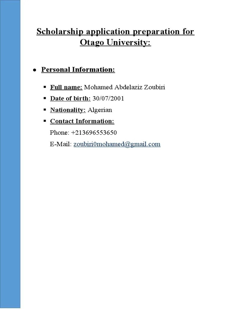Scholarship Application Preparation For Otago University PDF Leadership