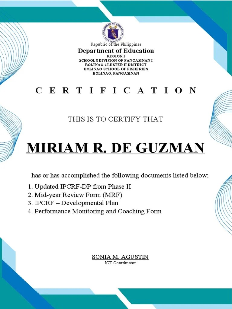 CERTIFICATIONFROMICTCOORDINATORSAMPLE PDF
