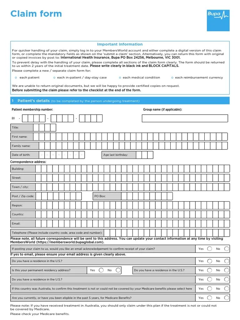 AUS Bupa Global Claim Form EN APR21 0028299 PDF Payments Deductible