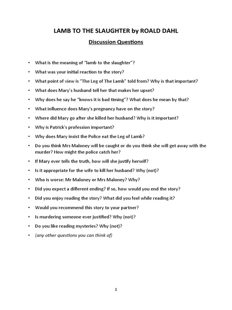 LAMB TO THE SLAUGHTER by ROALD DAHL DISCUSSION PDF