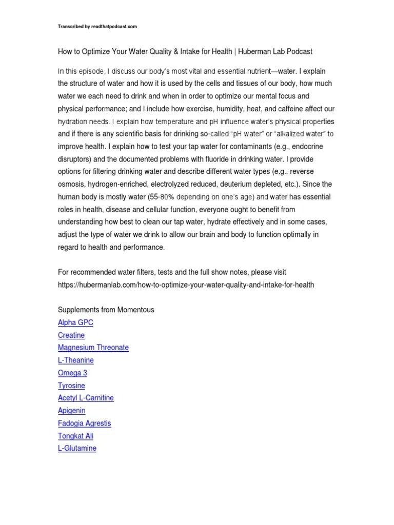 How To Optimize Your Water Quality & Intake For Health Huberman Lab