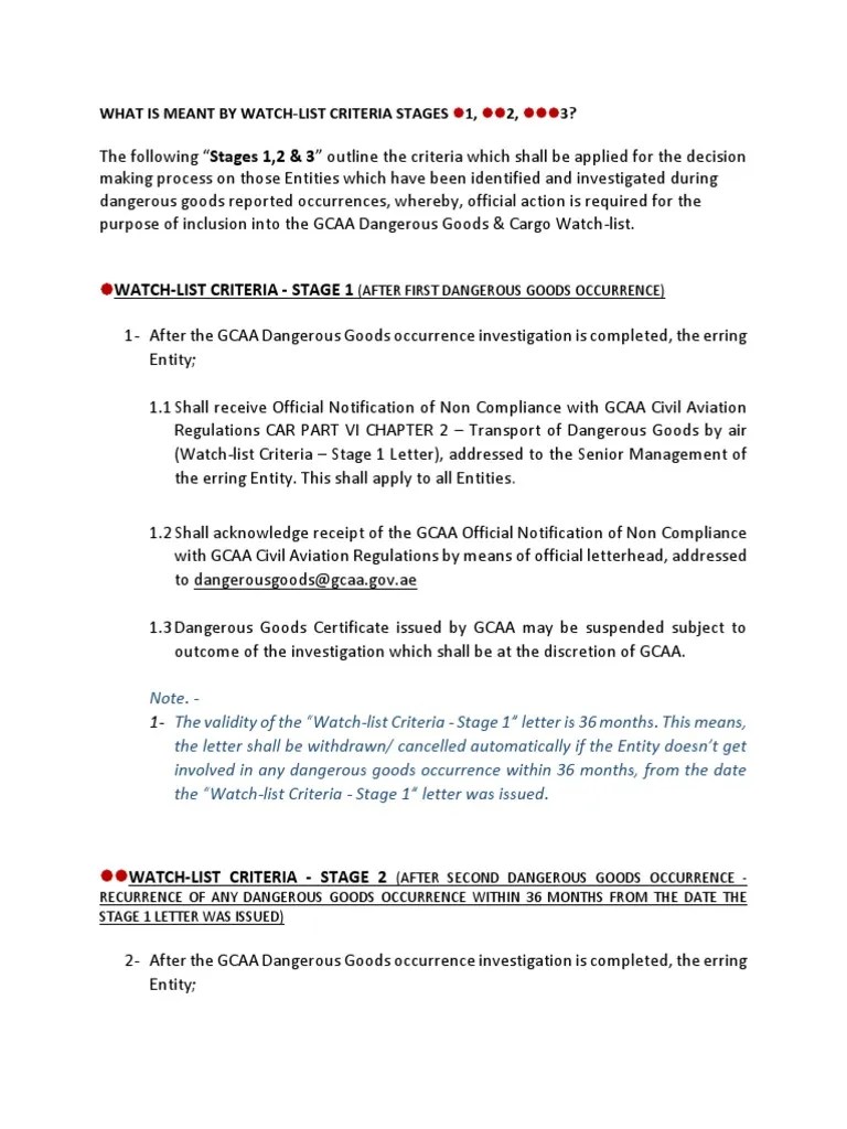 Dangerous Goods Watch List PDF Dangerous Goods United Arab Emirates