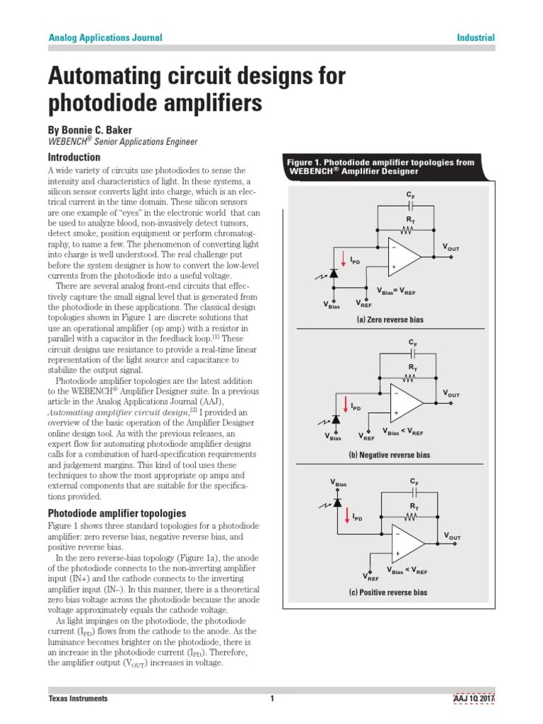 Automating Circuit Designs For Photodiode Amplifier PDF Amplifier