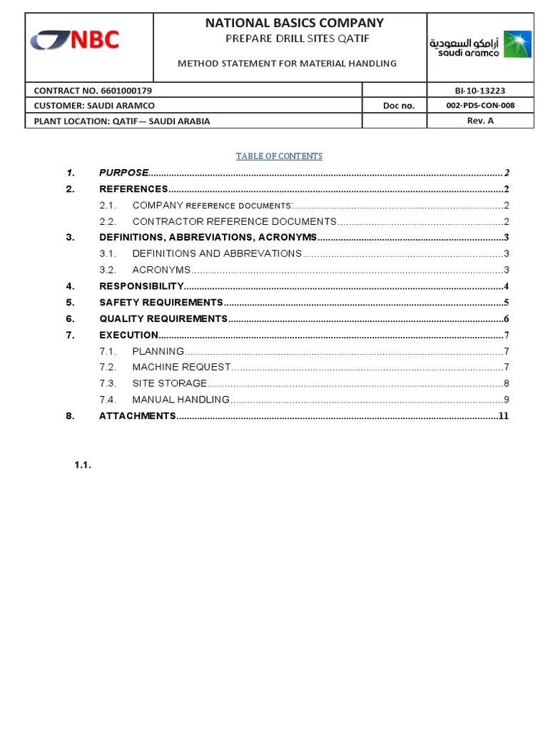 002PDSCON008 Method Statement For Material Handling Manual PDF Trailer (Vehicle) Safety