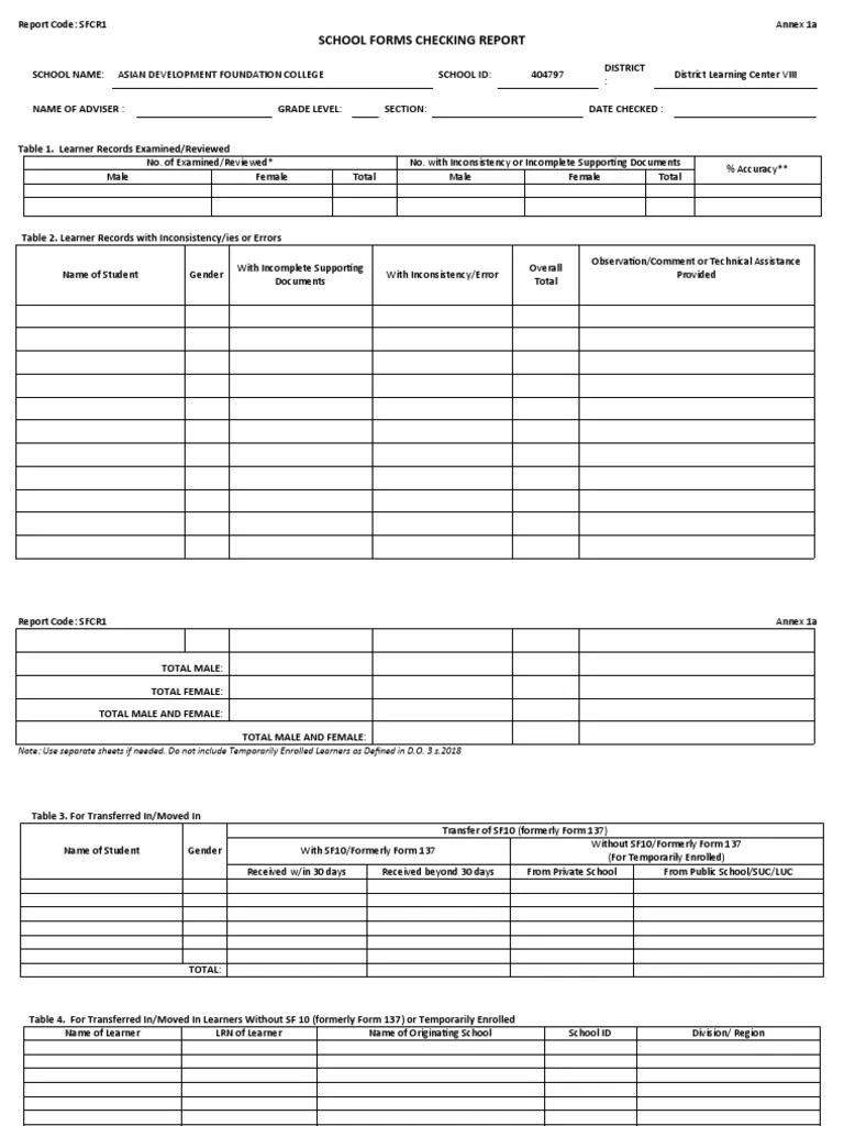 School Forms Checking ReportPER ADVISER PDF