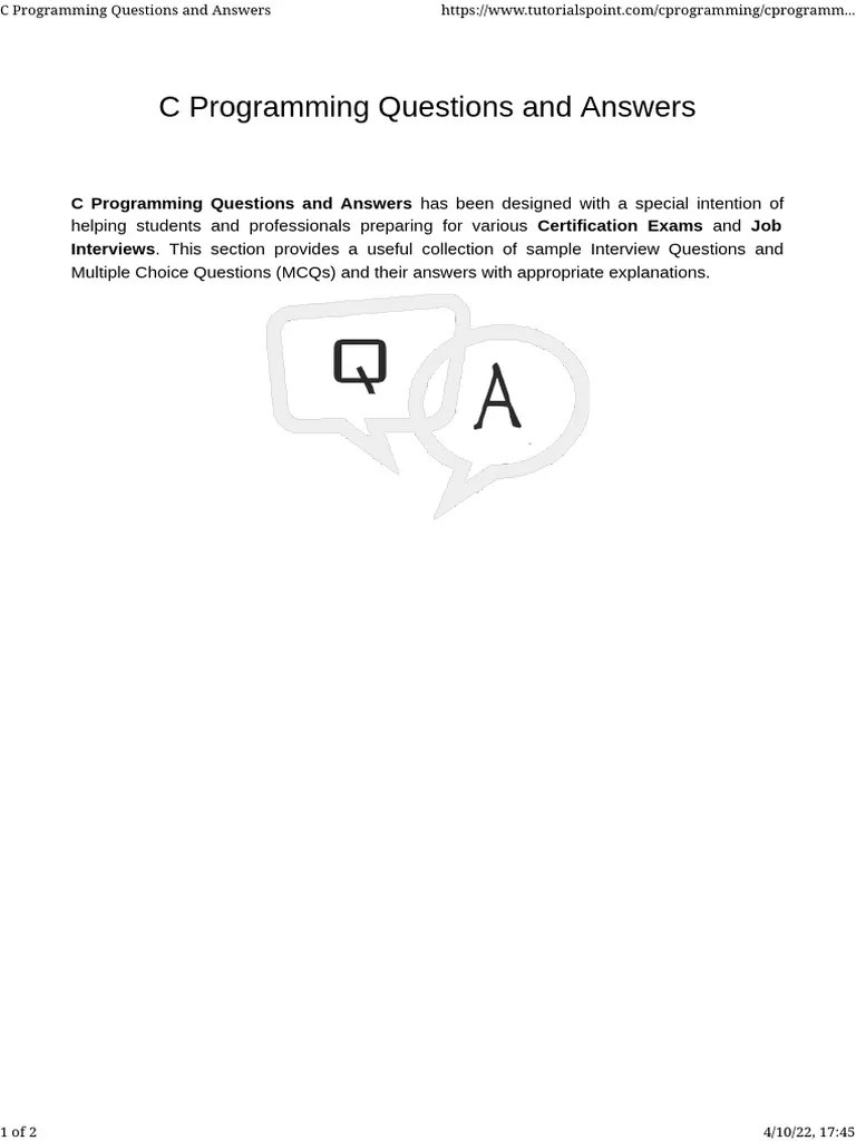 C Programming Questions and Answers | PDF