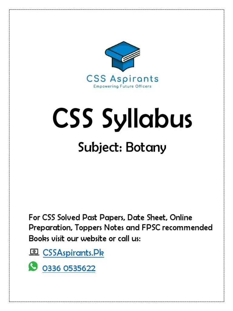 Botany CSS Syllabus PDF Botany Cell (Biology)