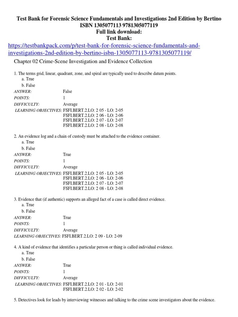 Forensic Science Fundamentals and Investigations 2nd Edition by Bertino