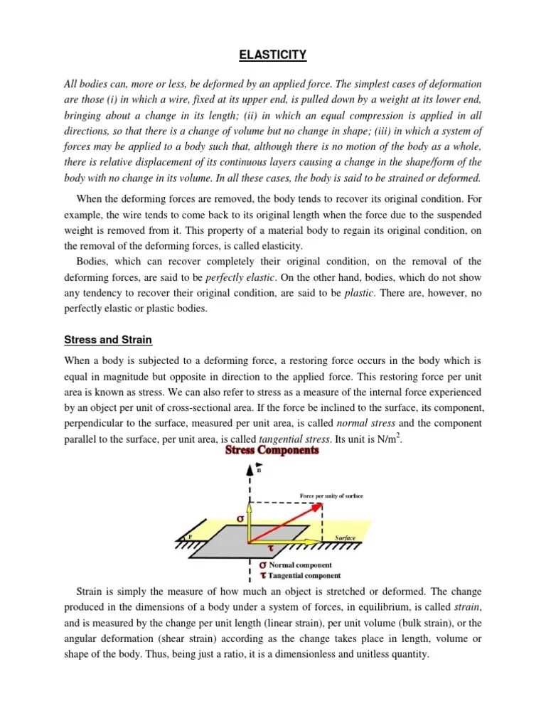 Elasticity PDF Elasticity (Physics) Young's Modulus
