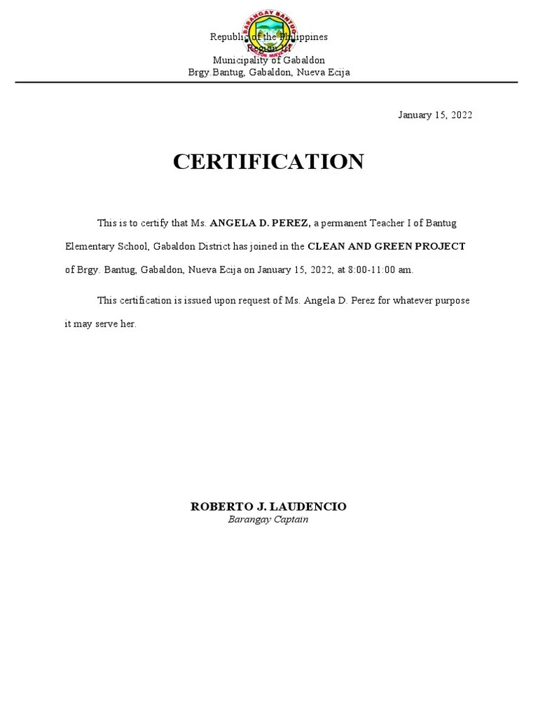 Clean and Green Certification PDF