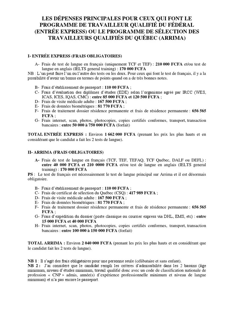 Les Dépenses Principales ARRIMA Et ENTREE EXPRESS PDF
