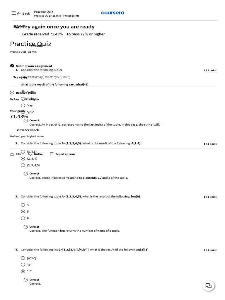 Practice Quiz Coursera PDF