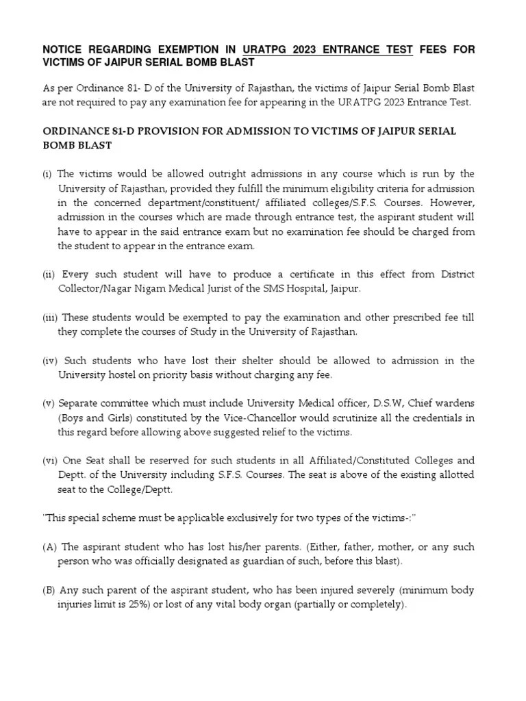 Raj Uni Exemption Fee Information PDF