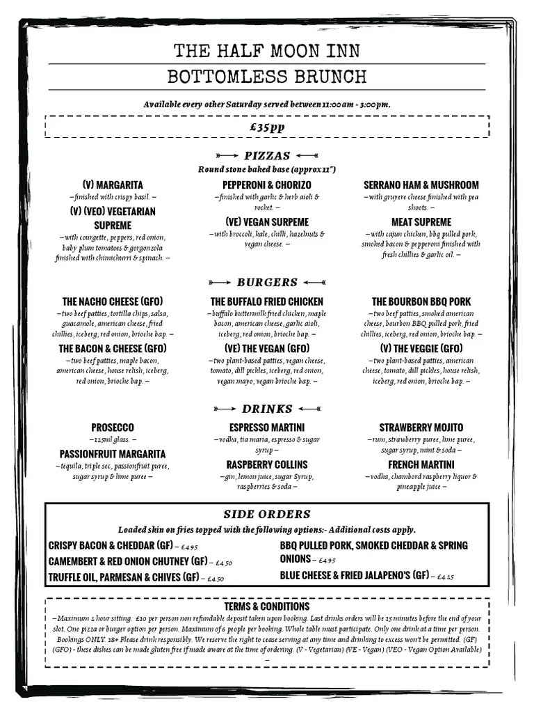 New Bottomless Brunch Menu Half Moon PDF Hamburgers Bacon
