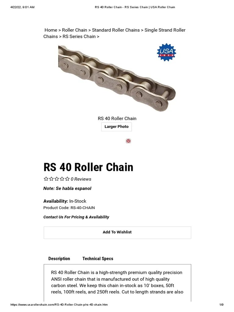 RS 40 Roller Chain RS Series Chain USA Roller Chain PDF