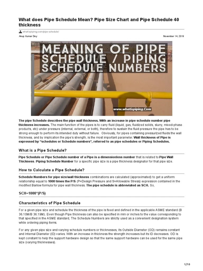 What Does Pipe Schedule Mean Pipe Size Chart and Pipe Schedule 40 Thickness PDF