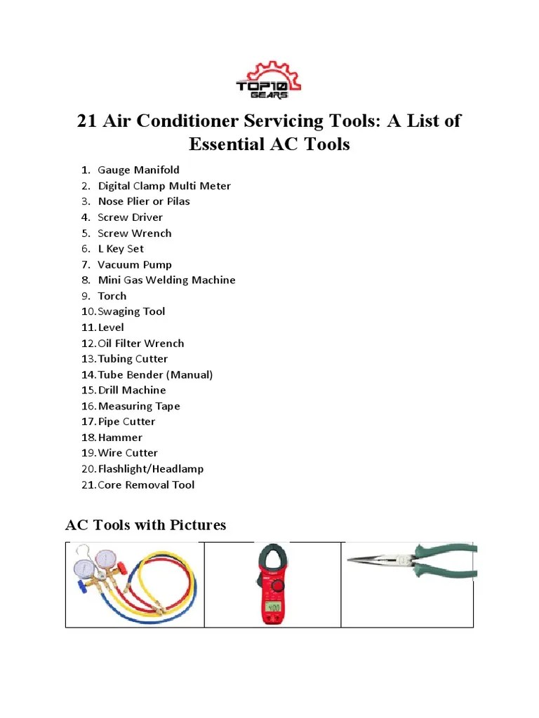 AC Tools Name List PDF
